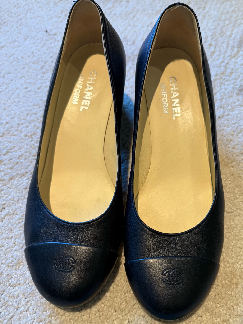 Chanel Black Leather Ballet Flats With Embossed Cc